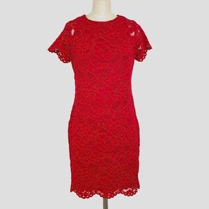Lauren Ralph Lauren Red Floral Lace Sheath Christmas Dress